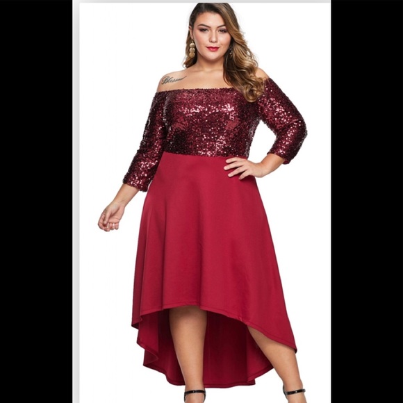 Red off shoulder sequence bodice plus size - Picture 1 of 1